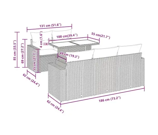 6-Daļīgs Dārza Dīvānu Komplekts,Matrači, Gaiši Pelēka Pe Pinums Vidaxl