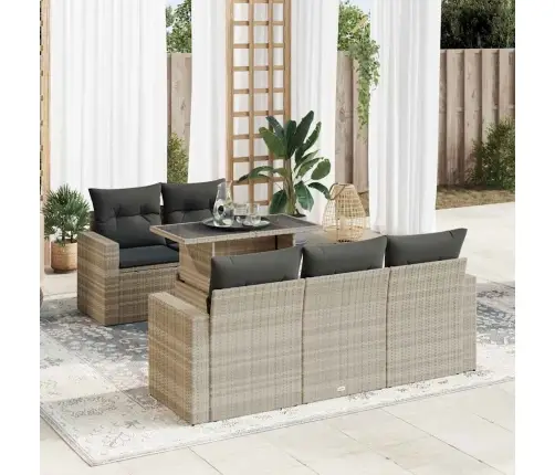 6-Daļīgs Dārza Dīvānu Komplekts,Matrači, Gaiši Pelēka Pe Pinums Vidaxl