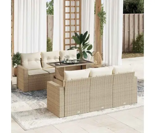 7-Daļīgs Dārza Dīvāna Komplekts, Matrači, Bēša Pe Rotangpalma Vidaxl