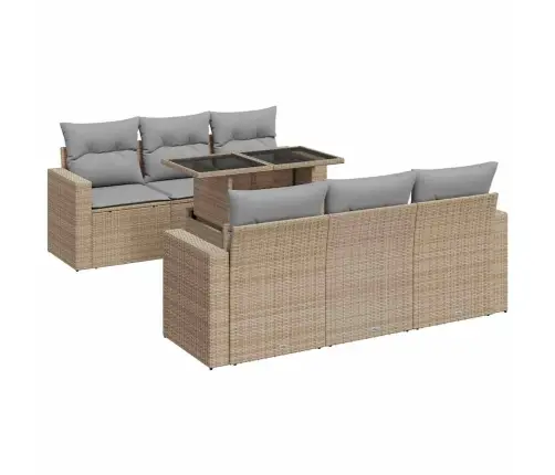 7-Daļīgs Dārza Dīvāna Komplekts, Matrači, Bēša Pe Rotangpalma Vidaxl