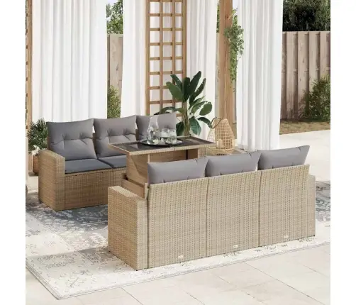 7-Daļīgs Dārza Dīvāna Komplekts, Matrači, Bēša Pe Rotangpalma Vidaxl