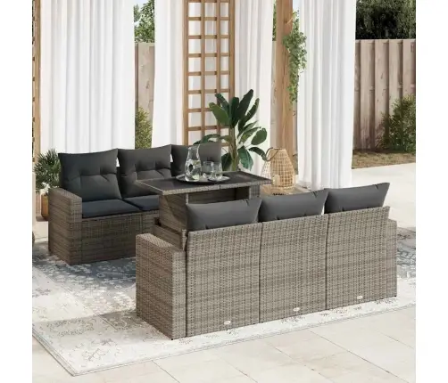 7-Daļīgs Dārza Dīvāna Komplekts, Matrači, Pelēka Pe Rotangpalma Vidaxl