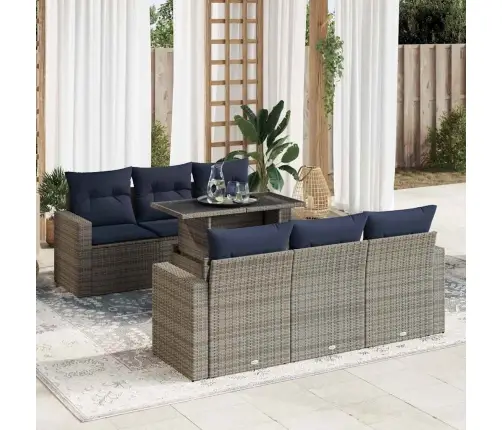 7-Daļīgs Dārza Dīvāna Komplekts, Matrači, Pelēka Pe Rotangpalma Vidaxl