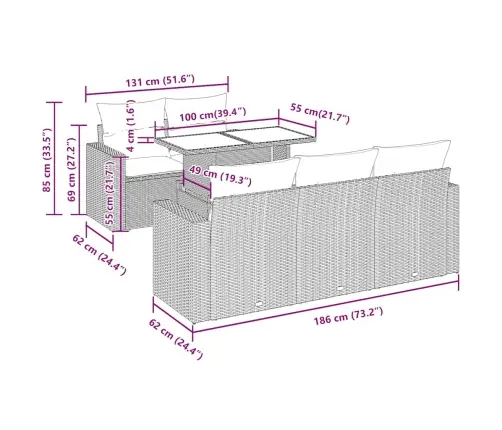 7-Daļīgs Dārza Dīvāna Komplekts,Matrači, Gaiši Pelēka Pe Pinums Vidaxl