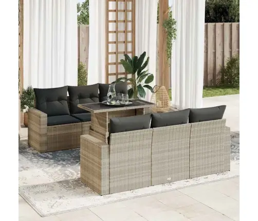 7-Daļīgs Dārza Dīvāna Komplekts,Matrači, Gaiši Pelēka Pe Pinums Vidaxl