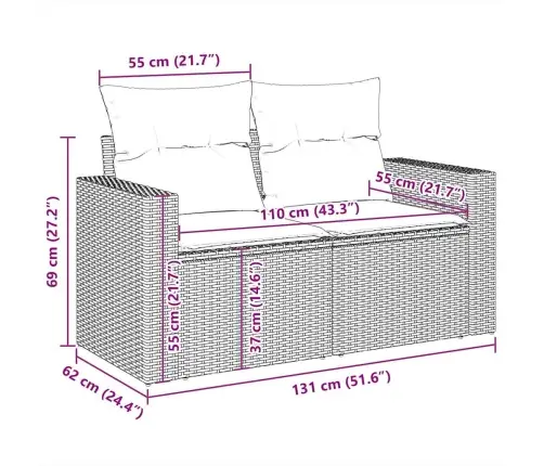 Sofos Komplektas Su Pagalvėlėmis, 7 Dalių, Rudas, Poliratanas