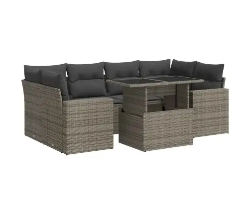 7-Daļīgs Dārza Dīvāna Komplekts, Matrači, Pelēka Pe Rotangpalma Vidaxl