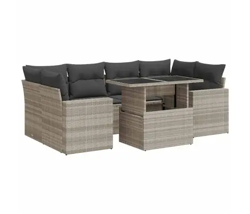 Sofos Komplektas Su Pagalvėlėmis, 7 Dalių, Pilkas, Poliratanas