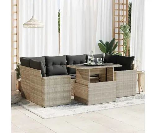 Sofos Komplektas Su Pagalvėlėmis, 7 Dalių, Pilkas, Poliratanas