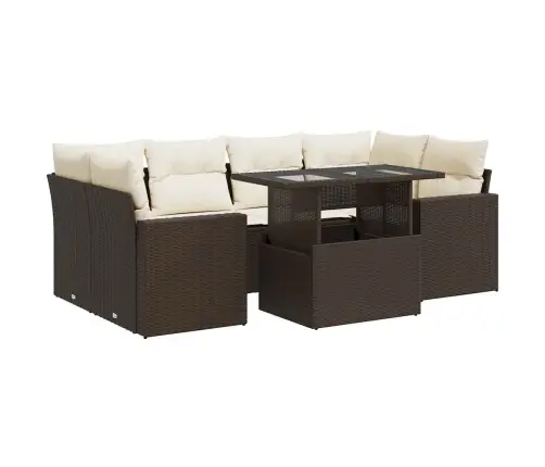 7-Daļīgs Dārza Dīvānu Komplekts, Matrači, Brūna Pe Rotangpalma Vidaxl