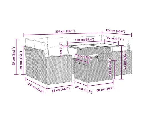 7-Daļīgs Dārza Dīvānu Komplekts, Matrači, Brūna Pe Rotangpalma Vidaxl