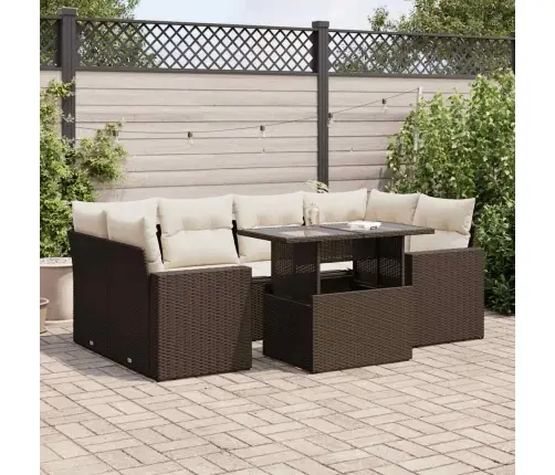 7-Daļīgs Dārza Dīvānu Komplekts, Matrači, Brūna Pe Rotangpalma Vidaxl