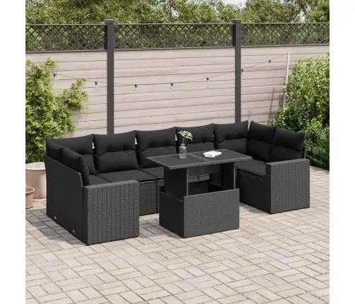 8-Daļīgs Dārza Dīvāna Komplekts, Matrači, Melna Pe Rotangpalma Vidaxl