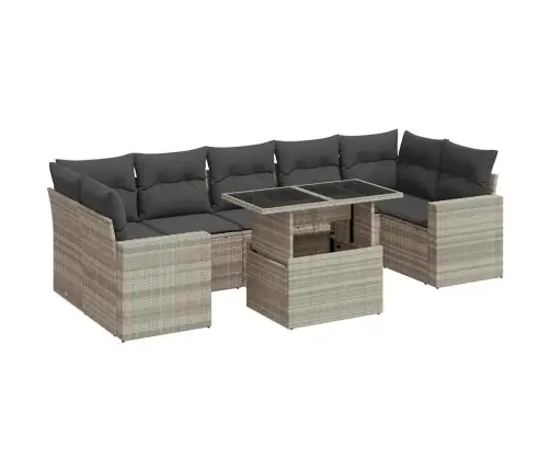 8-Daļīgs Dārza Dīvāna Komplekts,Matrači, Gaiši Pelēka Pe Pinums Vidaxl