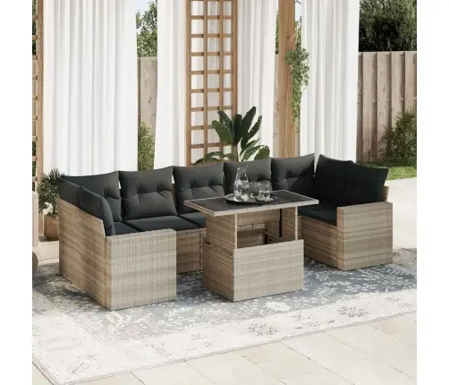 8-Daļīgs Dārza Dīvāna Komplekts,Matrači, Gaiši Pelēka Pe Pinums Vidaxl