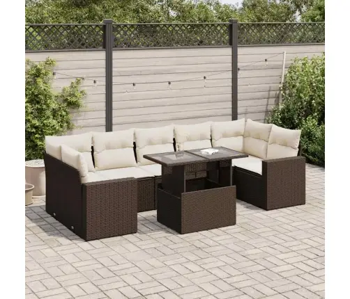 8-Daļīgs Dārza Dīvānu Komplekts, Matrači, Brūna Pe Rotangpalma Vidaxl