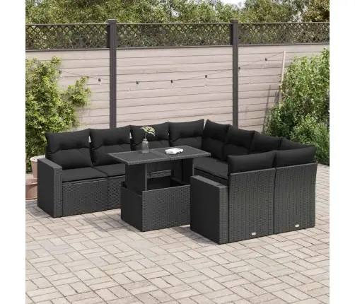 9-Daļīgs Dārza Dīvāna Komplekts, Matrači, Melna Pe Rotangpalma Vidaxl