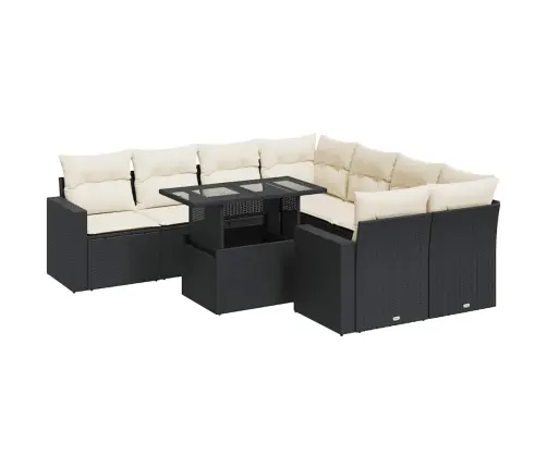 9-Daļīgs Dārza Dīvāna Komplekts, Matrači, Melna Pe Rotangpalma Vidaxl