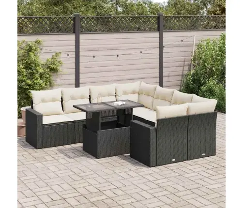 9-Daļīgs Dārza Dīvāna Komplekts, Matrači, Melna Pe Rotangpalma Vidaxl