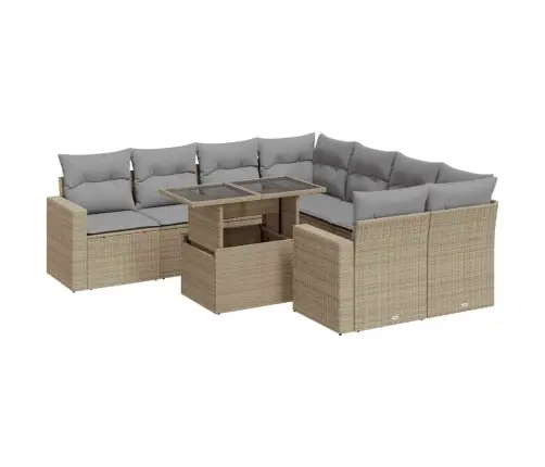 9-Daļīgs Dārza Dīvānu Komplekts, Matrači, Bēša Pe Rotangpalma Vidaxl