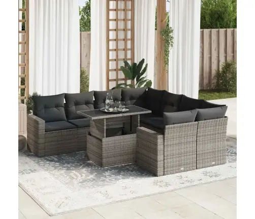 Sofos Komplektas Su Pagalvėlėmis, 9 Dalių, Pilkas, Poliratanas