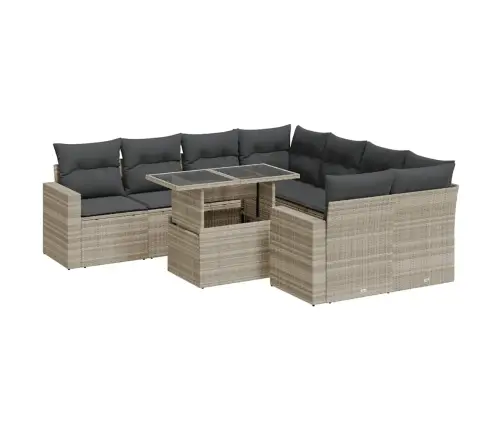 9-Daļīgs Dārza Dīvāna Komplekts,Matrači, Gaiši Pelēka Pe Pinums Vidaxl 9-Daļīgs Dārza Dīvāna Komplekts,Matrači, Gaiši Pelēka Pe Pinums Vidaxl