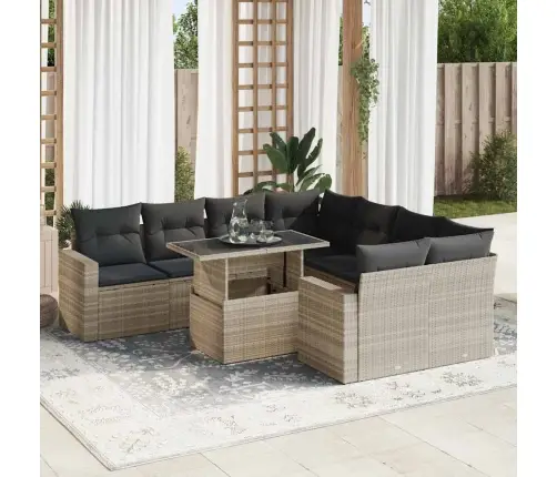 9-Daļīgs Dārza Dīvāna Komplekts,Matrači, Gaiši Pelēka Pe Pinums Vidaxl 9-Daļīgs Dārza Dīvāna Komplekts,Matrači, Gaiši Pelēka Pe Pinums Vidaxl