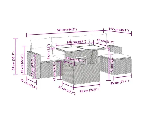 6-Osaline Aiadiivani Komplekt Patjadega, Must, Polürotang