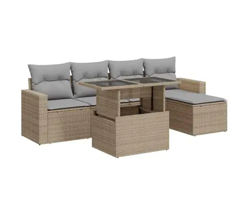 6-Daļīgs Dārza Dīvāna Komplekts, Matrači, Bēša Pe Rotangpalma Vidaxl