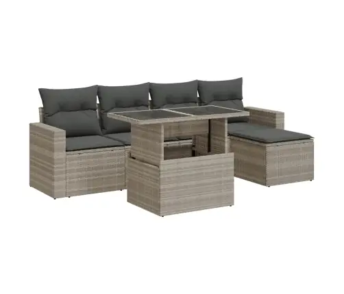 6-Daļīgs Dārza Dīvānu Komplekts,Matrači, Gaiši Pelēka Pe Pinums Vidaxl