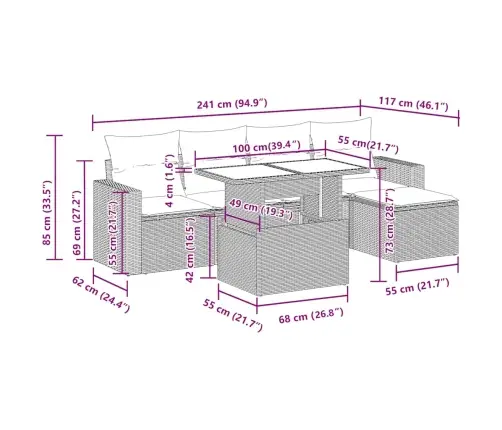 6-Daļīgs Dārza Dīvānu Komplekts,Matrači, Gaiši Pelēka Pe Pinums Vidaxl
