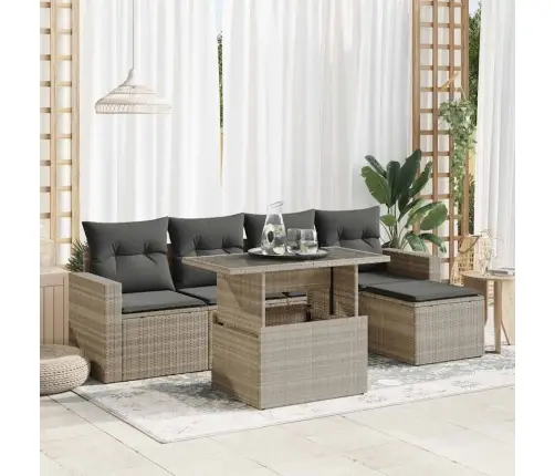 6-Daļīgs Dārza Dīvānu Komplekts,Matrači, Gaiši Pelēka Pe Pinums Vidaxl