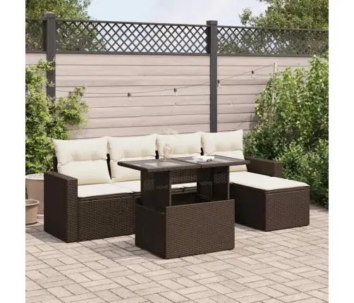 Sofos Komplektas Su Pagalvėlėmis, 6 Dalių, Rudas, Poliratanas