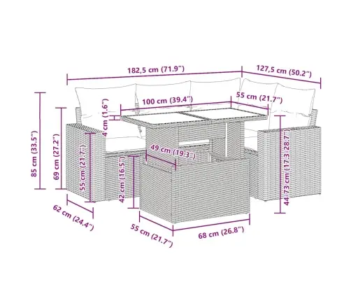 5-Daļīgs Dārza Dīvāna Komplekts Ar Matračiem, Pe Rotangpalma Vidaxl
