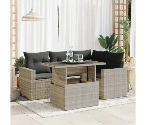 5-Osaline Aiamööblikomplekt Patjadega, Helehall, Polürotang