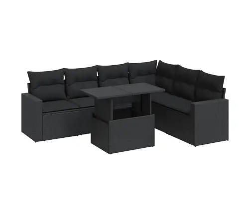 7-Daļīgs Dārza Dīvāna Komplekts Ar Matračiem, Melna Pe Vidaxl
