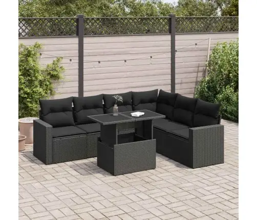 7-Daļīgs Dārza Dīvāna Komplekts Ar Matračiem, Melna Pe Vidaxl