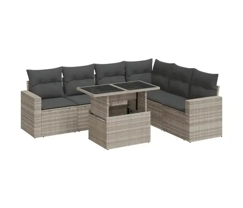7-Daļīgs Dārza Dīvāna Komplekts,Matrači, Gaiši Pelēka Pe Pinums Vidaxl