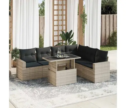 7-Daļīgs Dārza Dīvāna Komplekts,Matrači, Gaiši Pelēka Pe Pinums Vidaxl