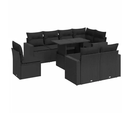 9-Daļīgs Dārza Dīvāna Komplekts, Matrači, Melna Pe Rotangpalma Vidaxl