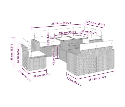 9-Daļīgs Dārza Dīvāna Komplekts, Matrači, Melna Pe Rotangpalma Vidaxl