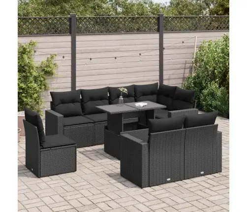 9-Daļīgs Dārza Dīvāna Komplekts, Matrači, Melna Pe Rotangpalma Vidaxl