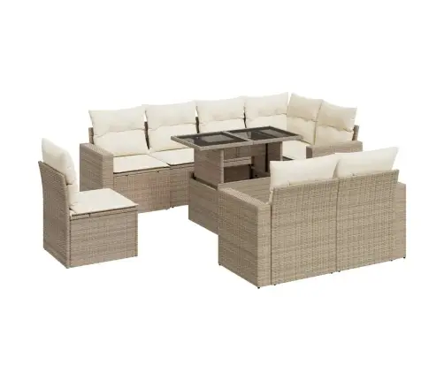 9-Daļīgs Dārza Dīvānu Komplekts, Matrači, Bēša Pe Rotangpalma Vidaxl