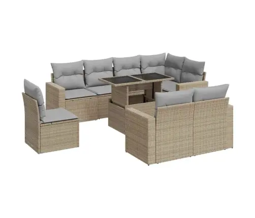 Sodo Komplektas Su Pagalvėlėmis, 9 Dalių, Smėlio, Poliratanas