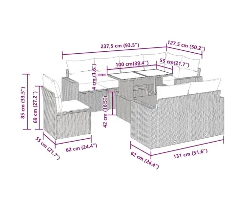 Sofos Komplektas Su Pagalvėlėmis, 9 Dalių, Pilkas, Poliratanas