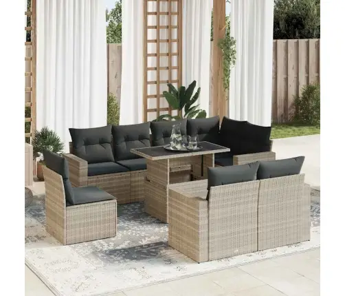 Sofos Komplektas Su Pagalvėlėmis, 9 Dalių, Pilkas, Poliratanas