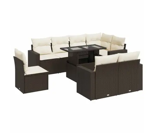 9-Daļīgs Dārza Dīvāna Komplekts, Matrači, Brūna Pe Rotangpalma Vidaxl