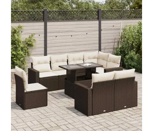 9-Daļīgs Dārza Dīvāna Komplekts, Matrači, Brūna Pe Rotangpalma Vidaxl