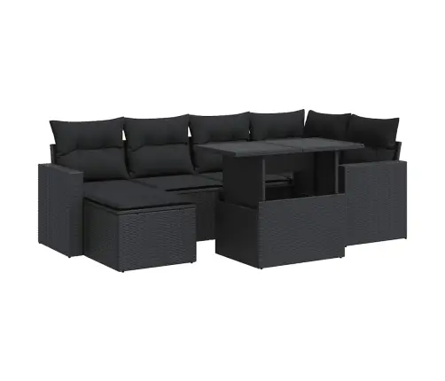 Sofos Komplektas Su Pagalvėlėmis, 7 Dalių, Juodas, Poliratanas