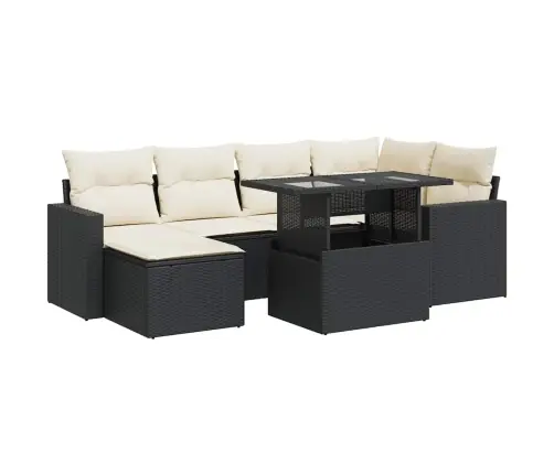 7-Daļīgs Dārza Dīvāna Komplekts Ar Matračiem, Melna Pe Vidaxl